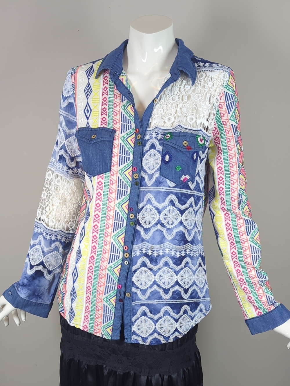 Desigual Multicolor Printed Western Shirt M